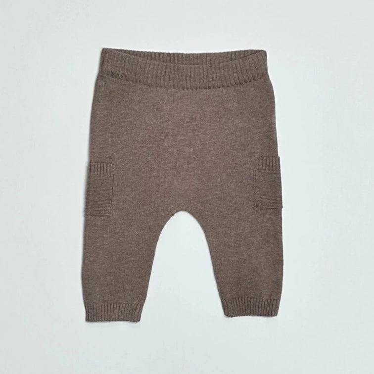 BABY SIDE POCKET ORGANIC KNIT SWEATER PANTS - LATTE