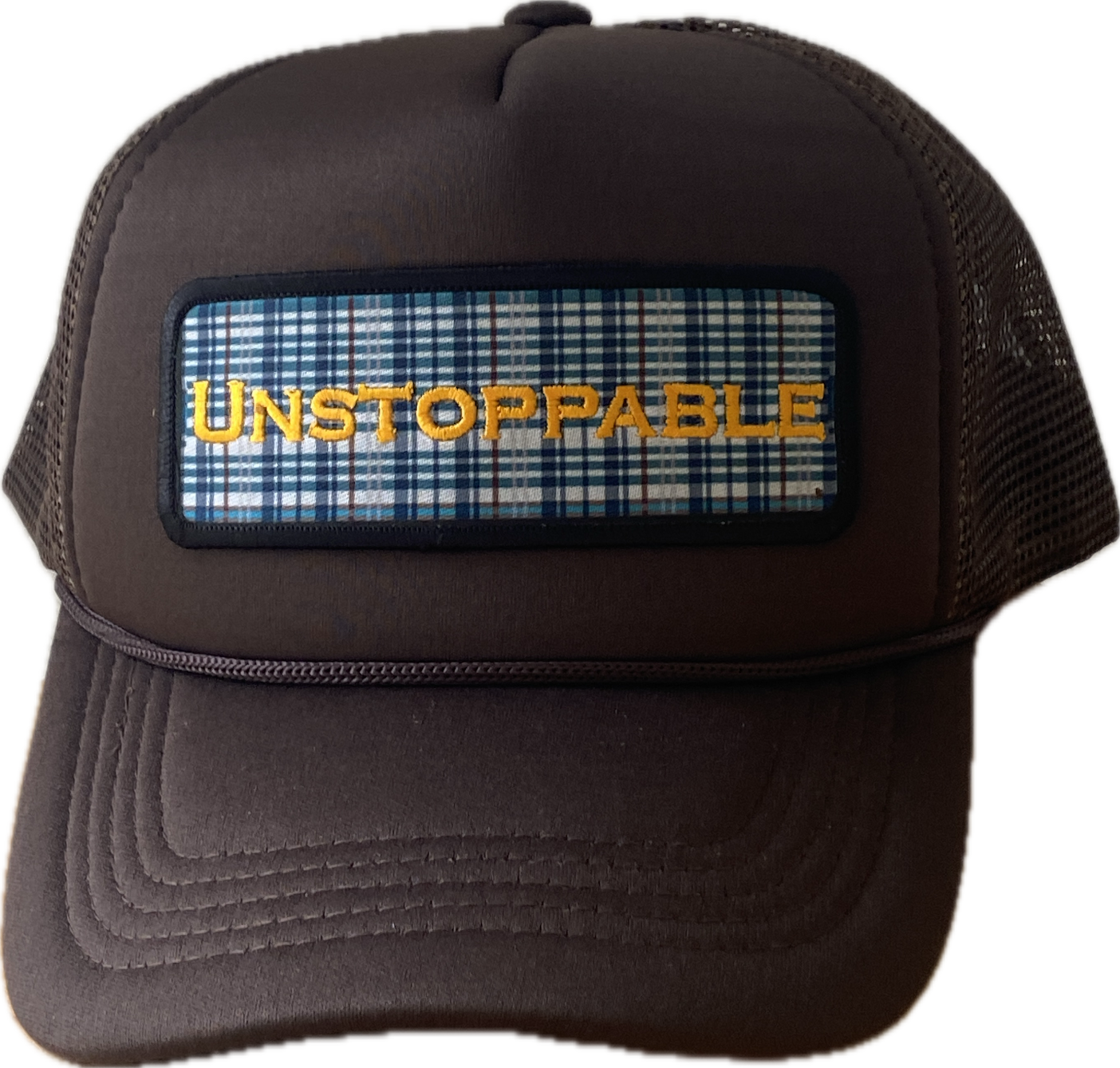 UNSTOPPABLE PLAID BROWN TRUCKER HAT