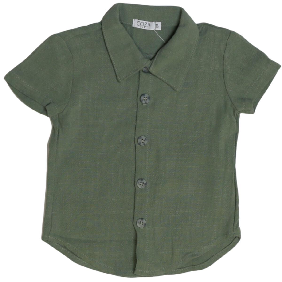 BOYS DARK GREEN SHORT SLEEVE BUTTON SHIRT