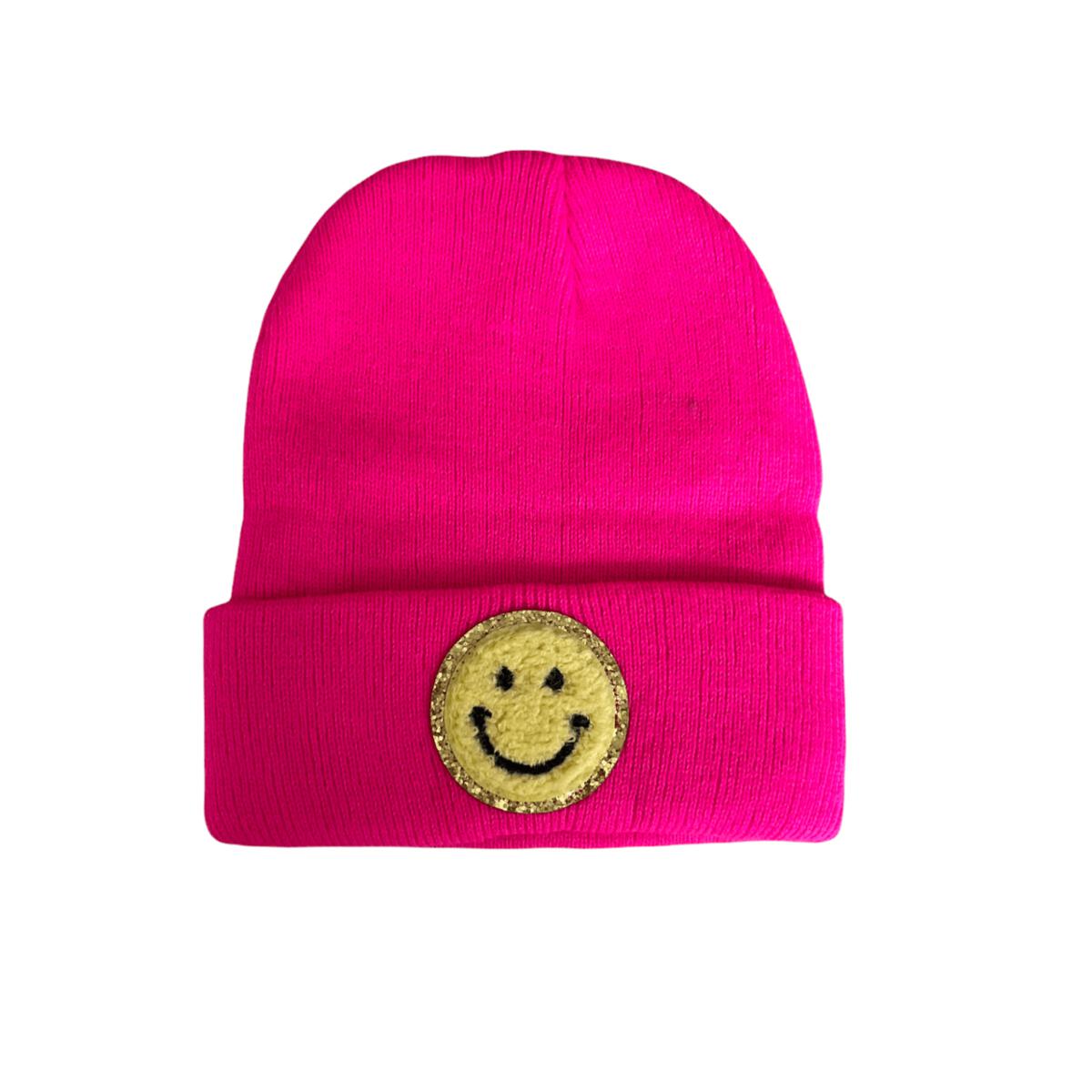 HOT PINK SMILEY BEANIE