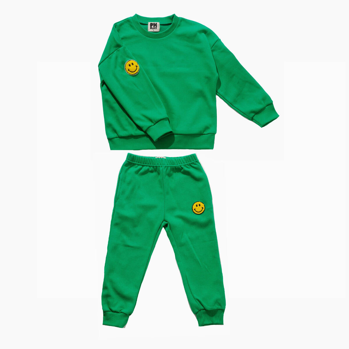 BOYS GREEN SMILEY PATCHED SWEATSHIRT SET