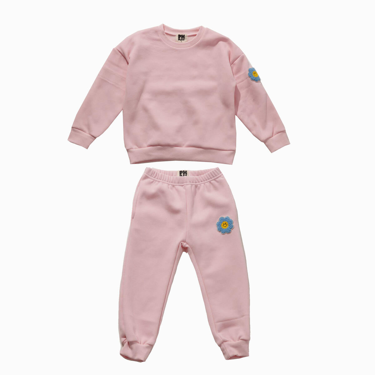 GIRLS PINK SMILEY DAISY PATCHED SWEATSHIRT SET