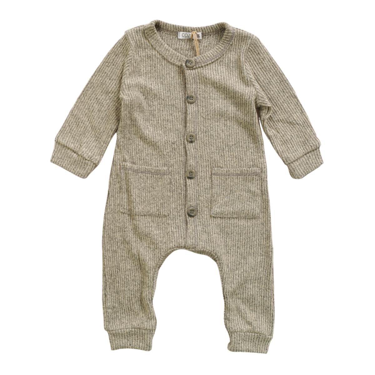 BOYS BEIGE ROMPER W/POCKET