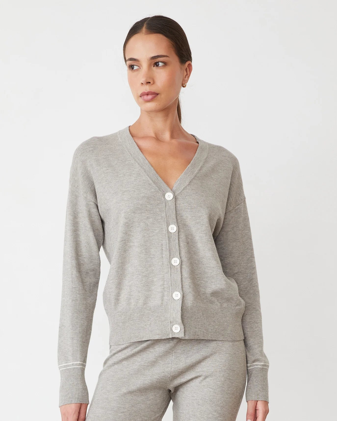 WOMENS HEATHER GREY LIGHT SOFT KNIT CARDIGAN