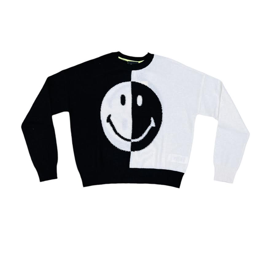 SPLIT SMILEY BLACK AND WHITE CREW