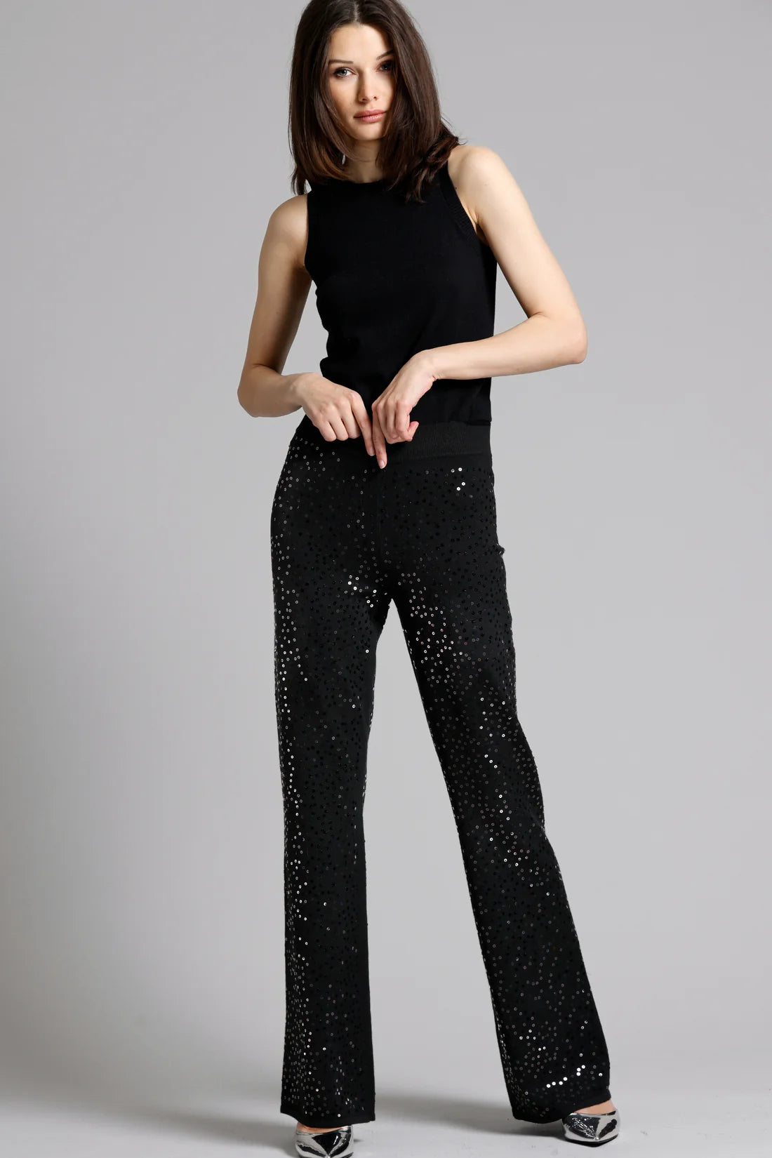 BLACK VISCOSE SEQUIN PANT