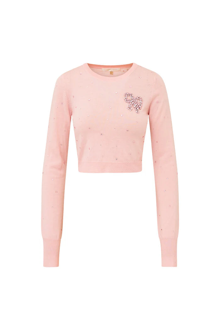 PAMMIE PINK EMBELLISHED BOW SWEATER