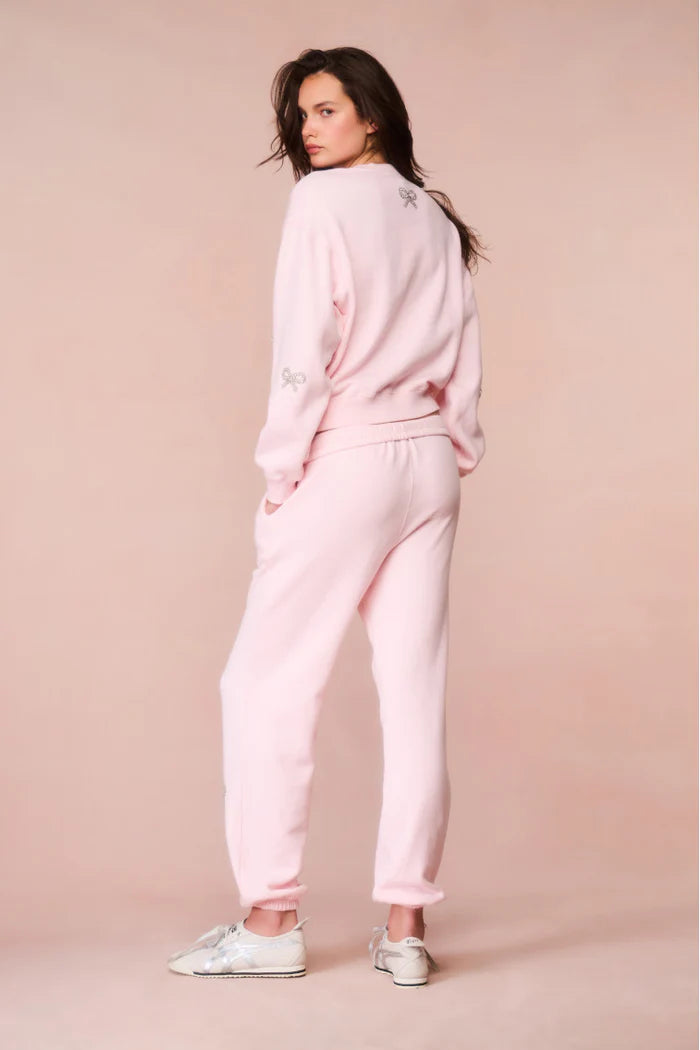 PINK LILLIA CRYSTAL BOW SWEATPANT