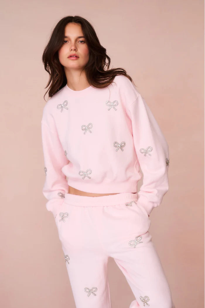 PINK AMIYLA CRYSTAL BOW PULLOVER