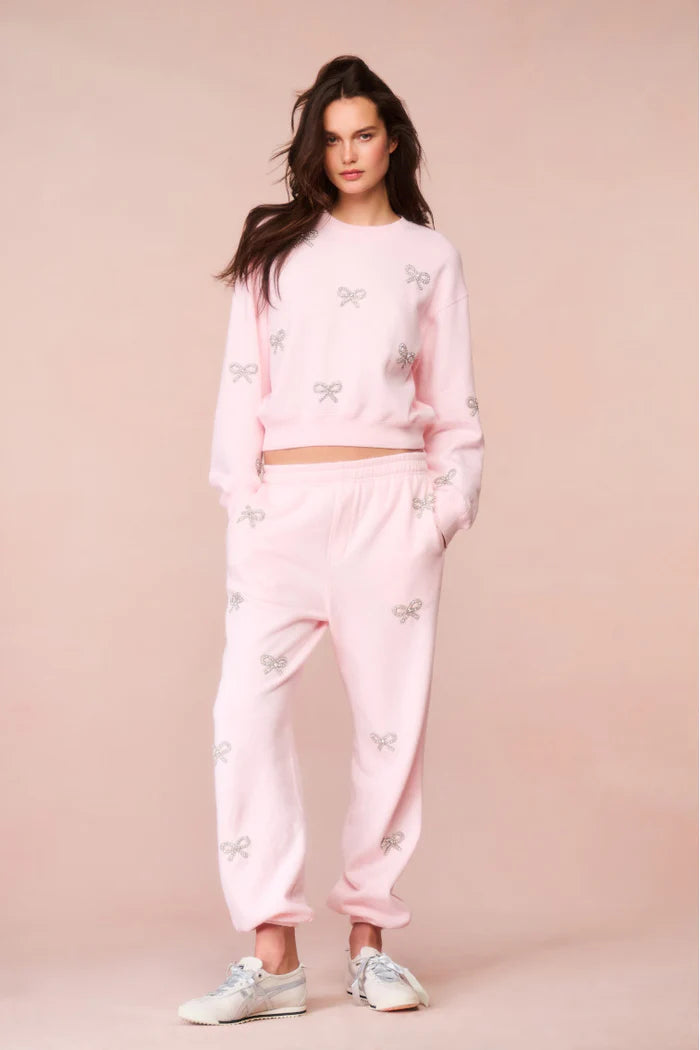 PINK LILLIA CRYSTAL BOW SWEATPANT