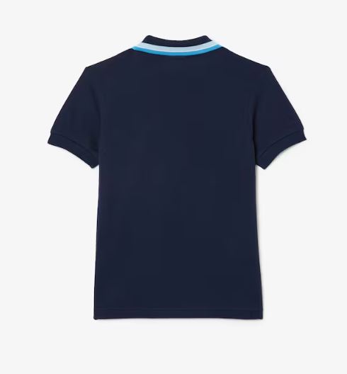 BOYS LACOSTE SHORT SLEEVED RIBBED COLLAR SHIRT - NAVY