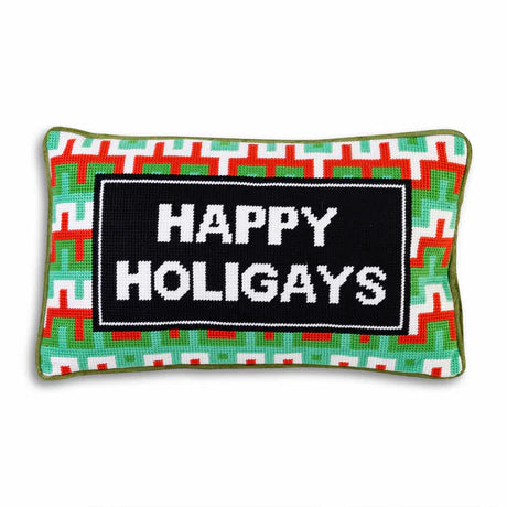 HAPPY HOLIGAYS NEEDLEPOINT PILLOW