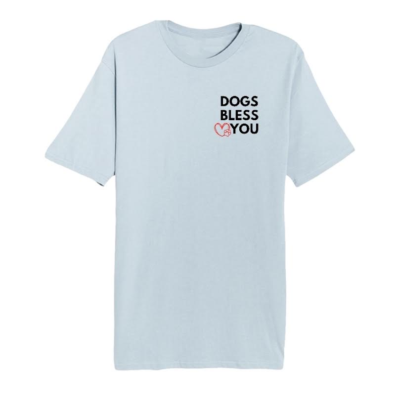 WOMENS DOGS BLESS YOU BLUE T-SHIRT