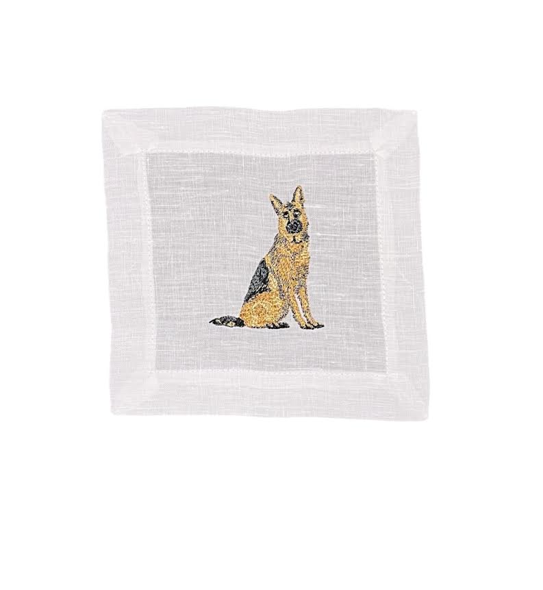 GERMAN SHEPHERD EMBROIDERED COCKTAIL NAPKIN