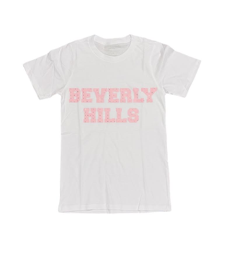 WOMENS BEVERLY HILLS WHITE EMBELLISHED T-SHIRT