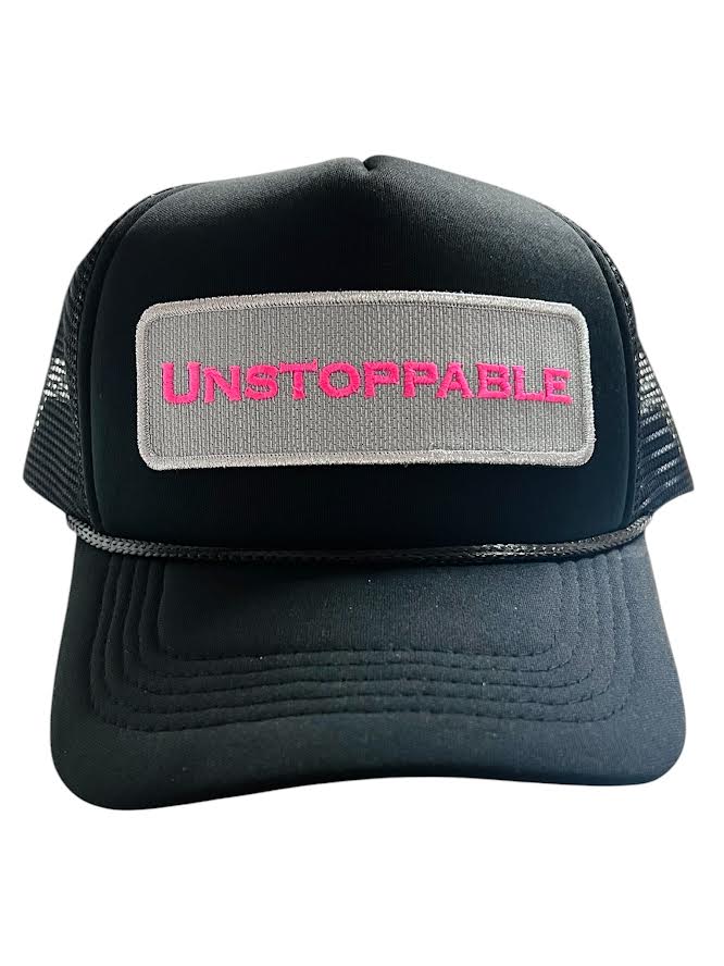 UNSTOPPABLE SILVER PINK BLACK TRUCKER HAT