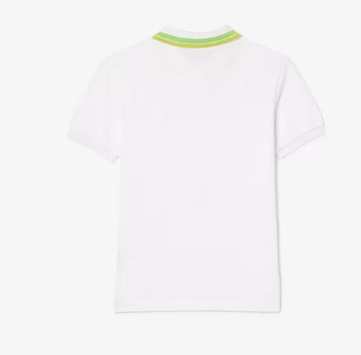 BOYS LACOSTE SHORT SLEEVED RIBBED COLLAR SHIRT - WHITE