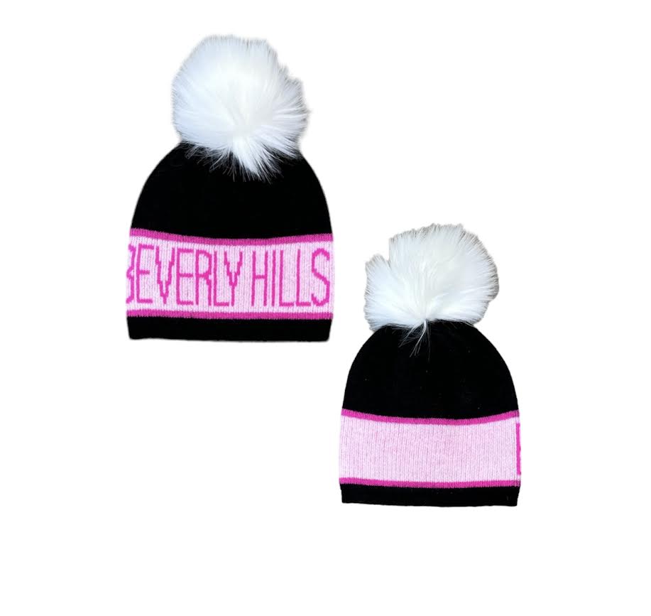 PINK / BLACK BEVERLY HILLS POM BEANIE