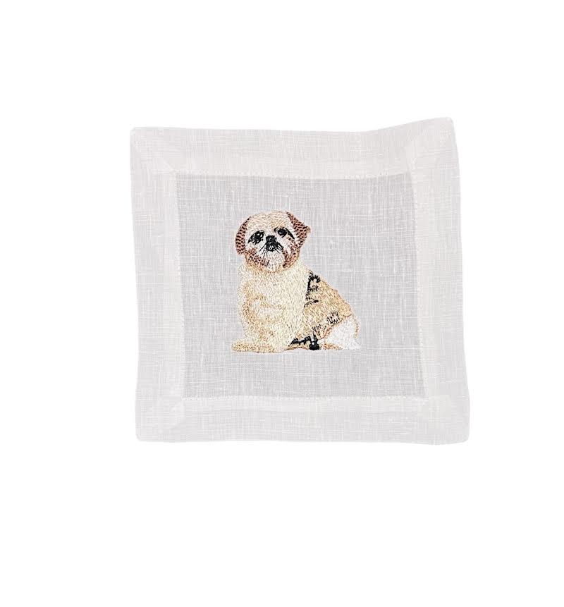 SHIH TZU EMBROIDERED COCKTAIL NAPKIN