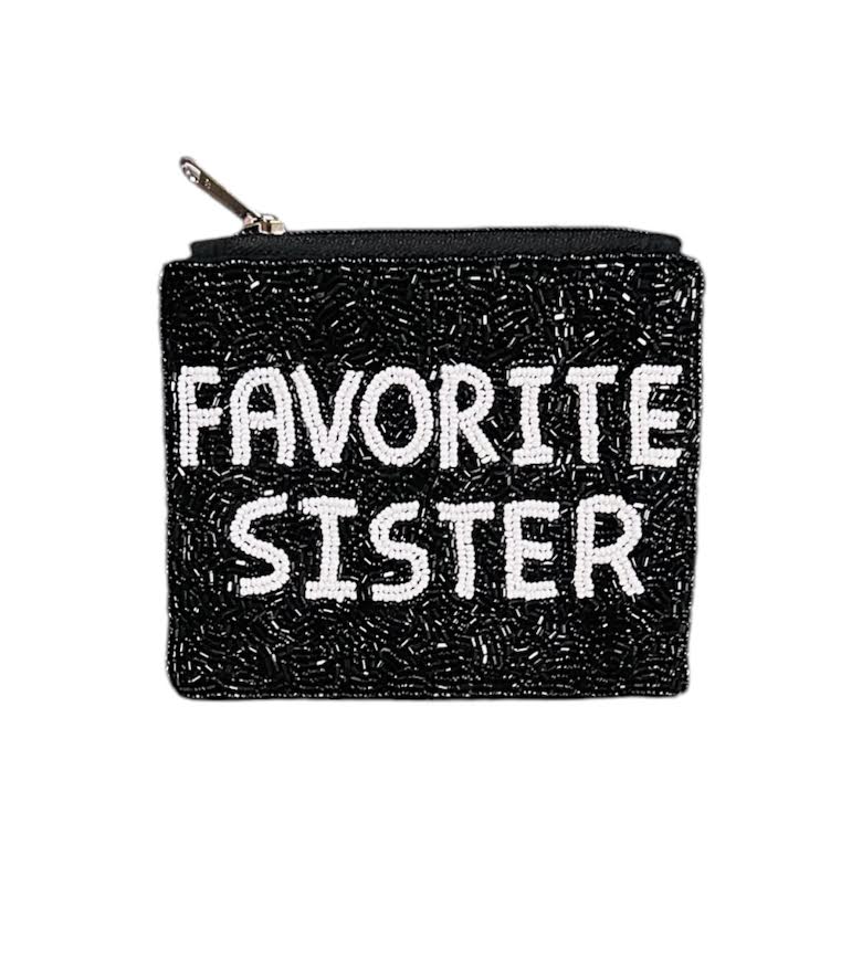 FAVORITE SISTER BLACK BEADED POUCH