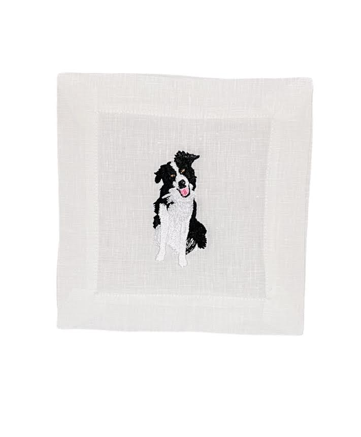 BORDER COLLIE EMBROIDERED COCKTAIL NAPKIN