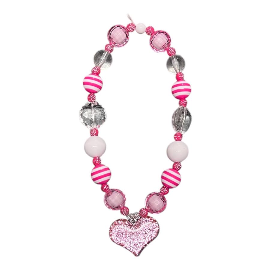 PINK BEADED HEART NECKLACE