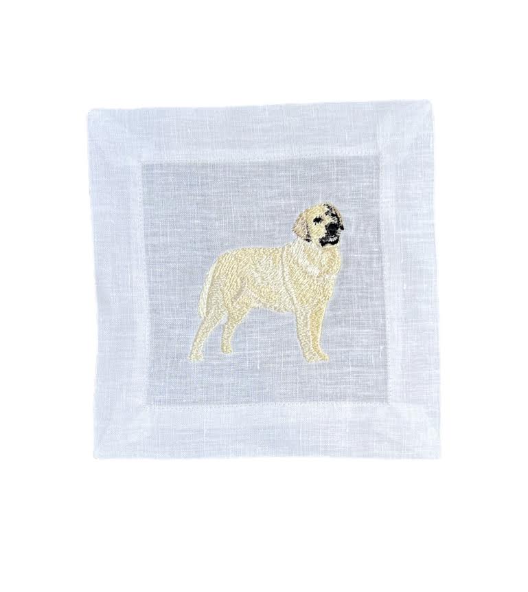 YELLOW LAB HAND EMBROIDERED COCKTAIL NAPKIN