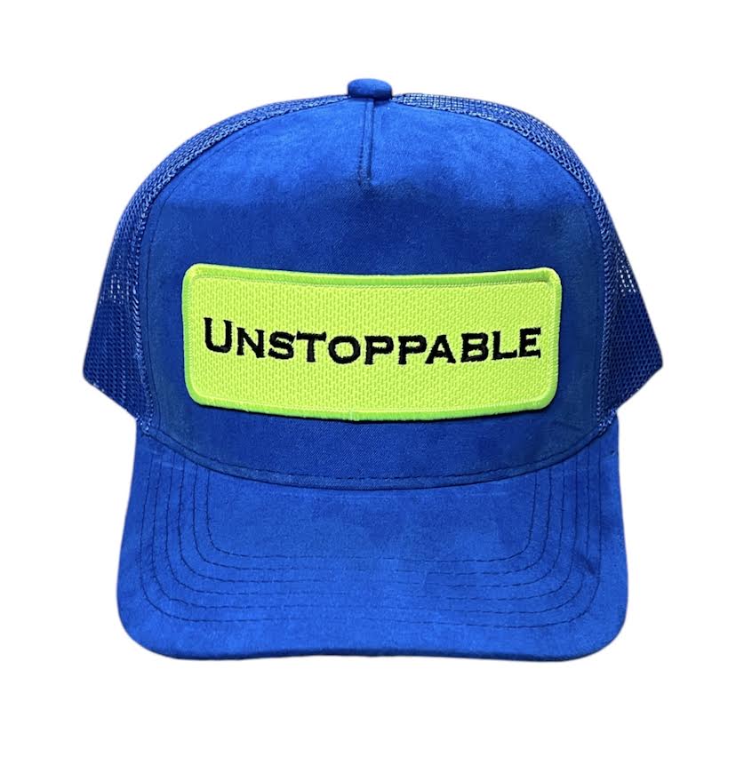 BLUE / NEON YELLOW SUEDE UNSTOPPABLE TRUCKER HAT