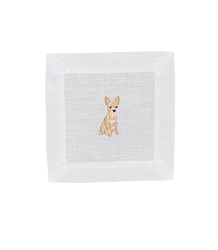 CHIHUAHUA EMBROIDERED COCKTAIL NAPKIN