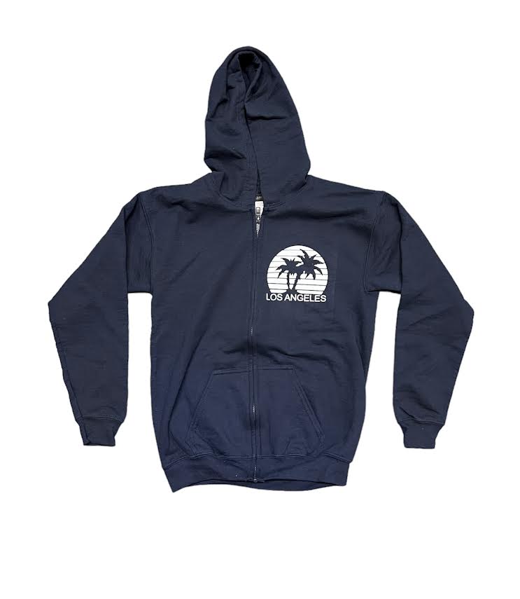 KIDS NAVY PALM TREE ZIP UP HOODIE