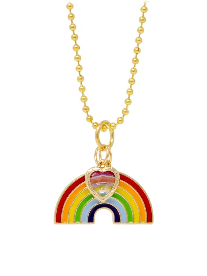 RAINBOW HEART GOLD CHARM NECKLACE