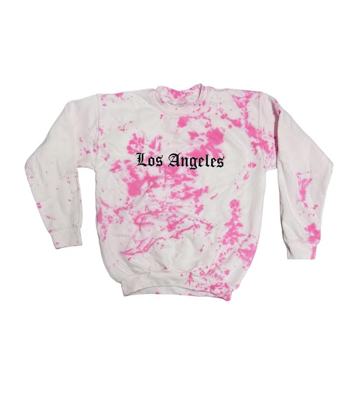 GIRLS GOTHIC LOS ANGELES PINK TIE DYE CREWNECK