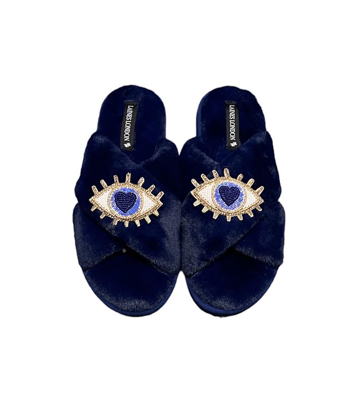 NAVY BLUE EYE SLIPPERS