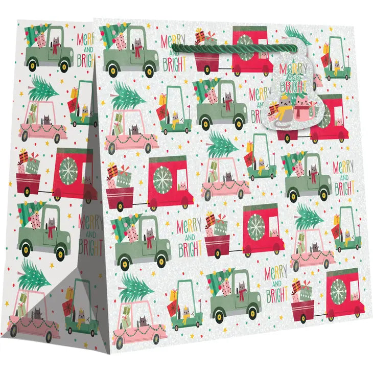 CHRISTMAS CATS CAR LARGE GIFT BAG