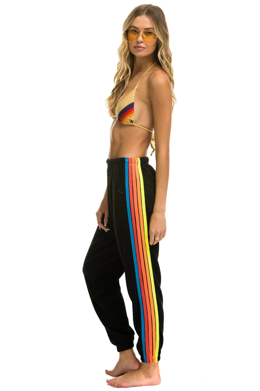 AVIATOR NATION WOMENS 5 STRIPE SWEATPANTS - BLACK / NEON RAINBOW