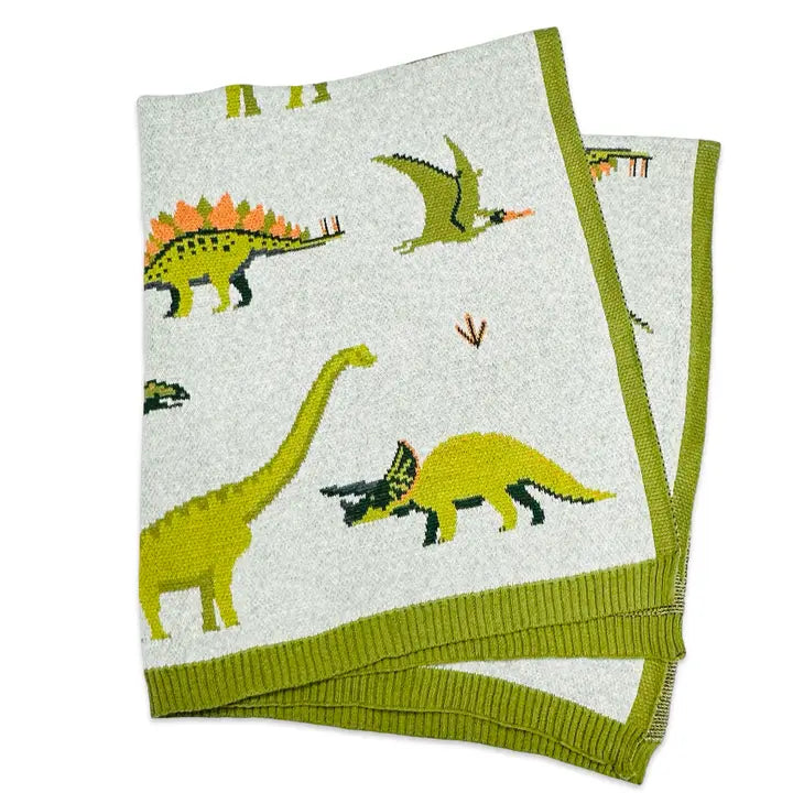 GREEN DINOSAUR KNIT BLANKET