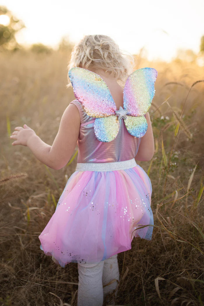 RAINBOW SEQUINS SKIRT WINGS AND WAND