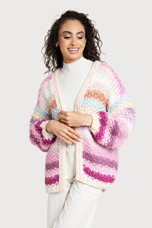 WOMENS PASTEL PINK RAINBOW KNITTED CARDIGAN