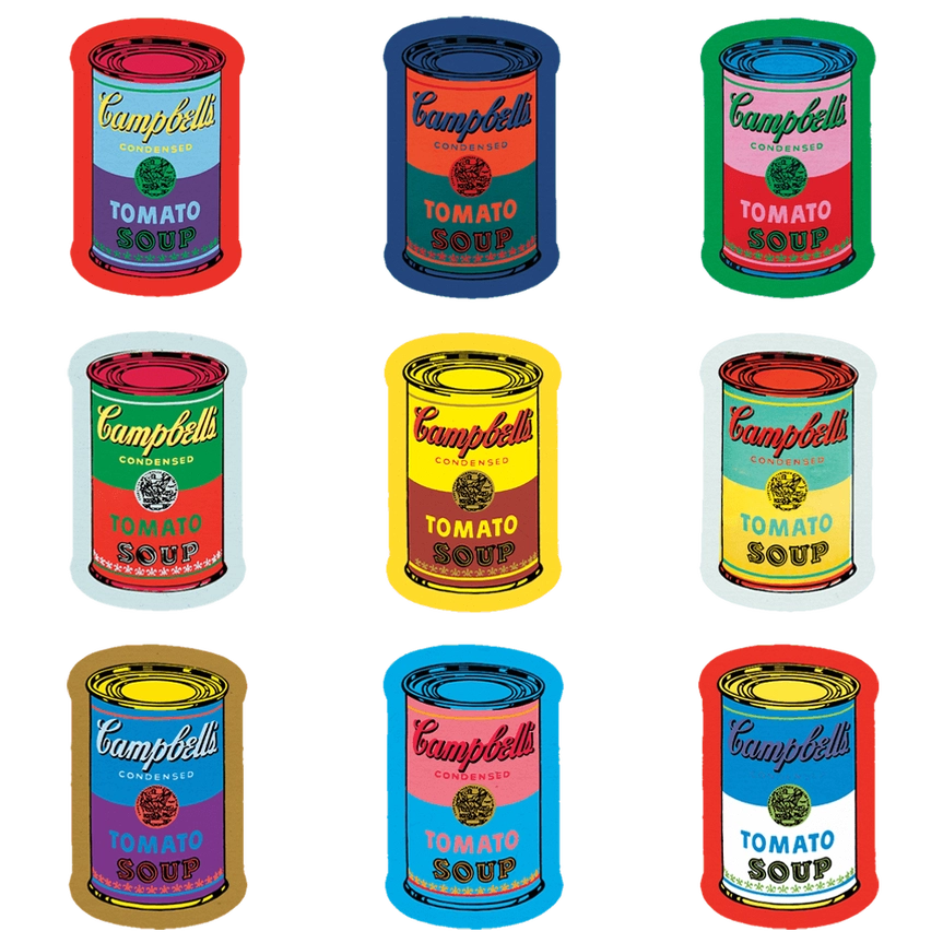 CAMPBELL'S SOUP CANS BY ANDY WARHOL STICKERS - SHEET OF 9