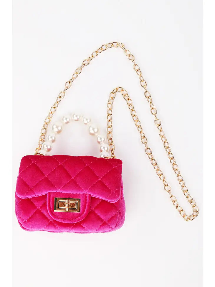 PINK VELVET PEARL PURSE