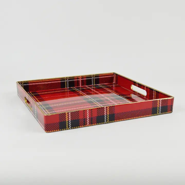 RED PLAID SQUARE TRAY