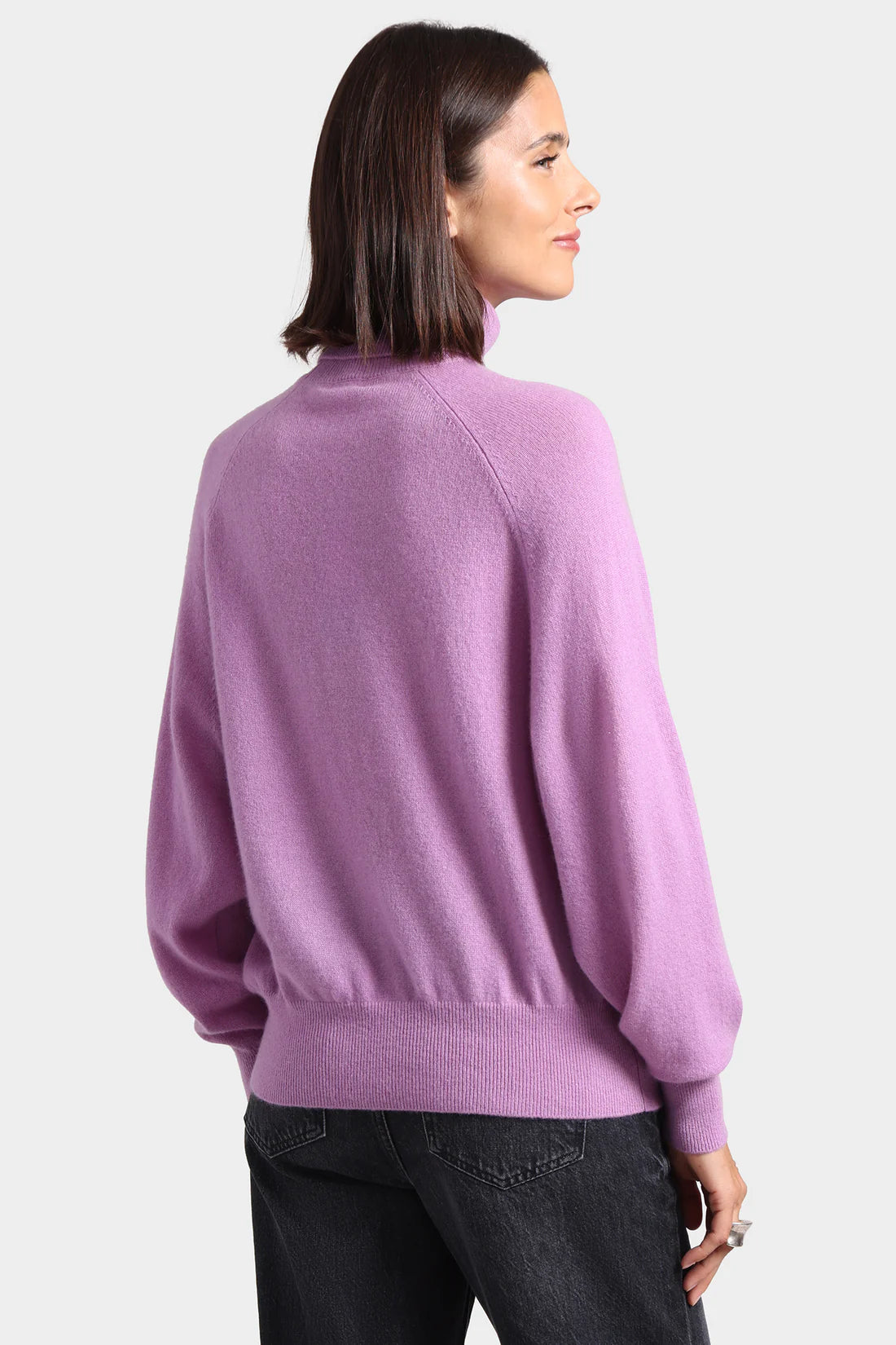 PURPLE CASHMERE POCKET OVERSIZED TURTLENECK