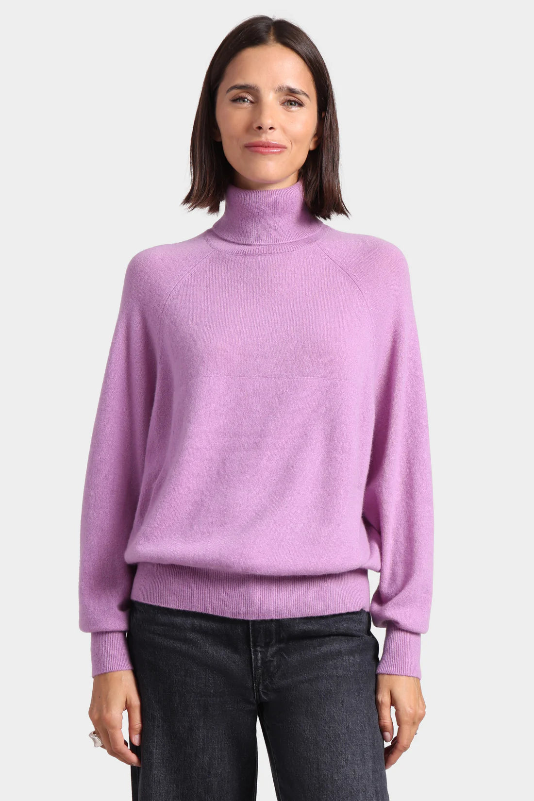 PURPLE CASHMERE POCKET OVERSIZED TURTLENECK