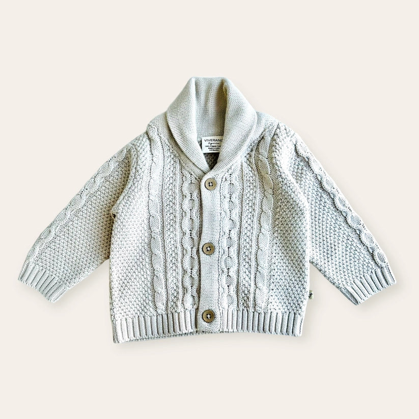 STONE KNIT SHAWL COLLAR CARDIGAN