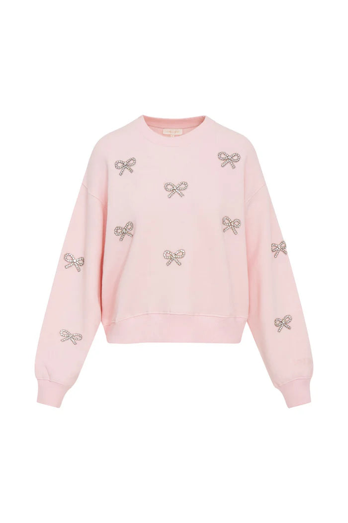 PINK AMIYLA CRYSTAL BOW PULLOVER