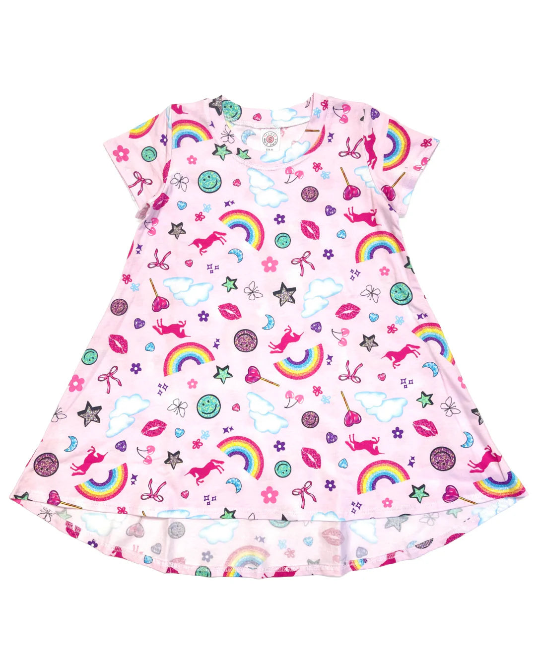 GIRLS STICKERS S/S  HI-LOW DRESS