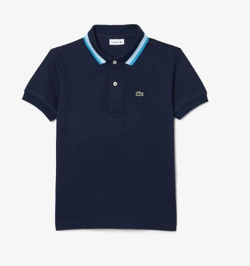 BOYS LACOSTE SHORT SLEEVED RIBBED COLLAR SHIRT - NAVY