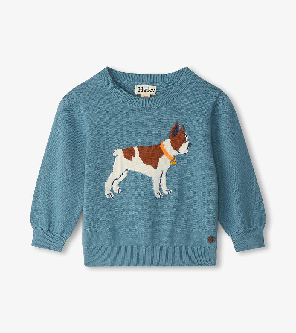 BOYS BLUE BULLDOG CREW NECK SWEATER