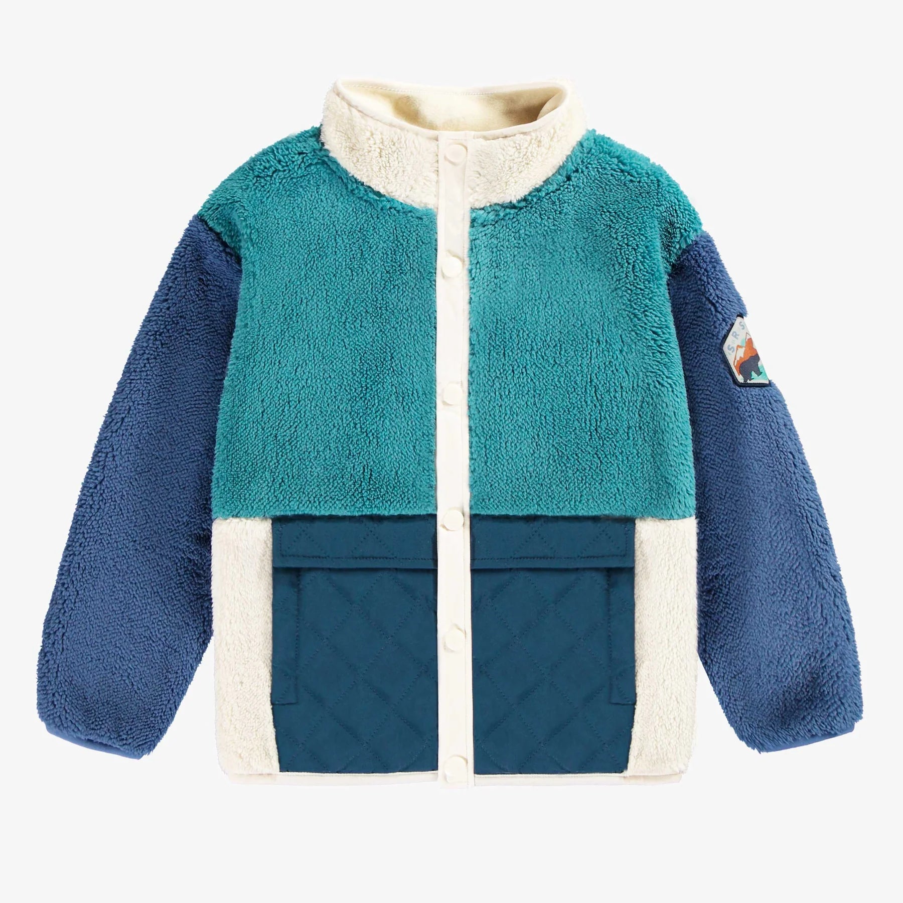 BOYS BLUE COLORBLOCK SHERPA JACKET