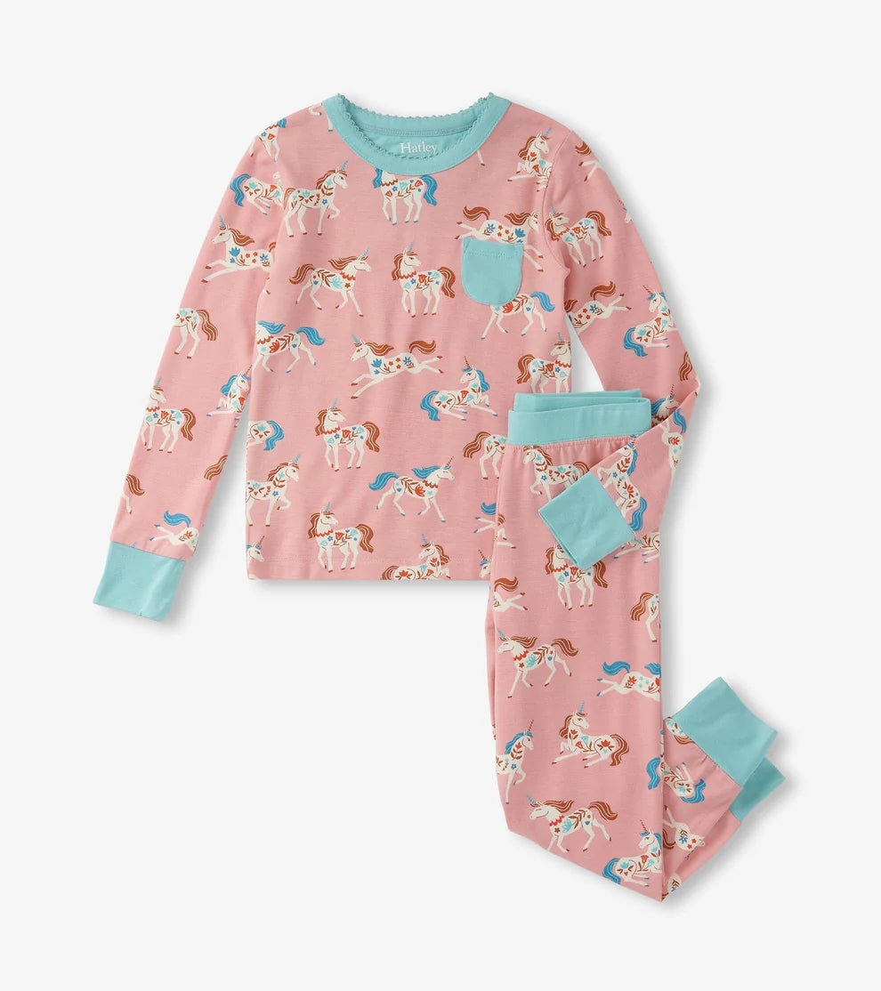 GIRLS FOLKSY UNICORN BAMBOO PAJAMA SET